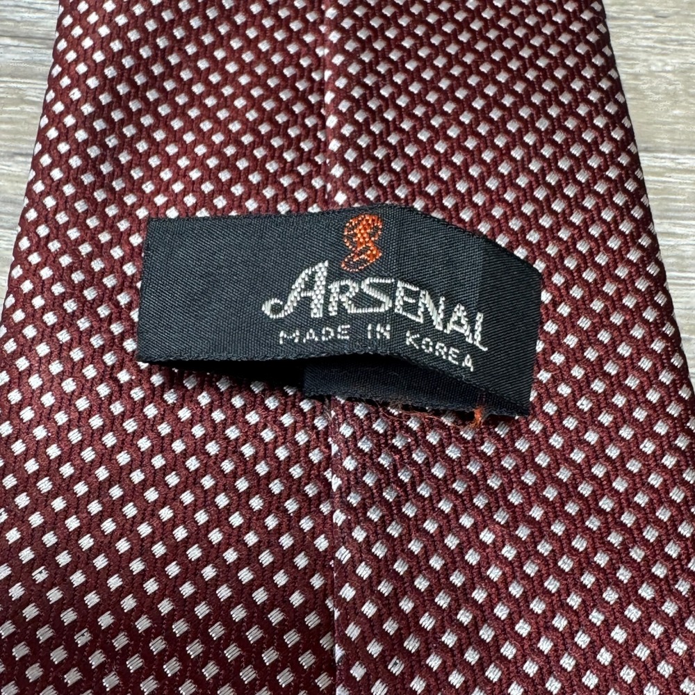Arsenal Handmade Luxury Polyester Acetate Neck Tie Burgandy Light Cream White - Picture 3 of 10